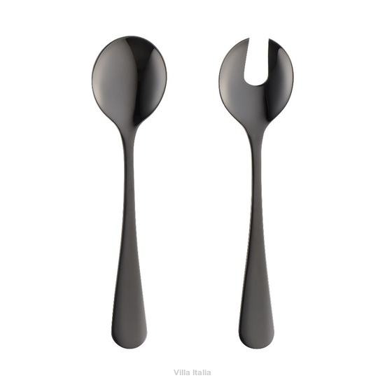 Sztućce do serwowania sałaty: czarna łyżka i widelec
