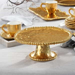 Złota patera na ciasto 27 cm porcelanowa MESTIERE GOLD