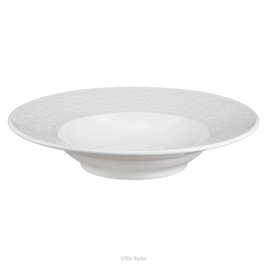 Biały talerz głęboki porcelanowy 23 cm z ornamentowym reliefem
