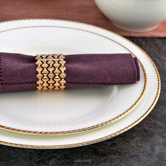  talerze obiadowe z porcelany kostnej ze złotą linią