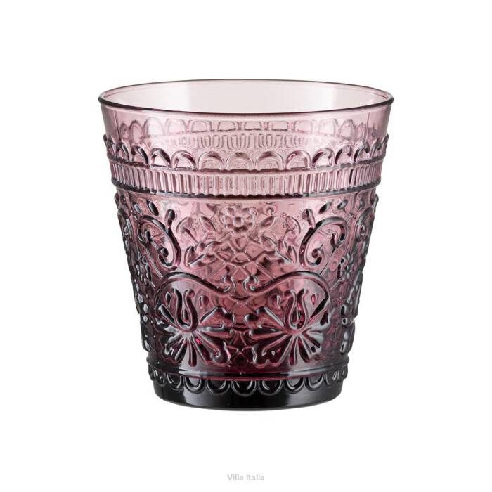 szklanka niska fioletowa z wytłaczanym wzorem