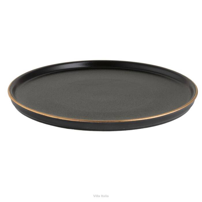 czarny talerz ceramiczny ze złotą obwódką