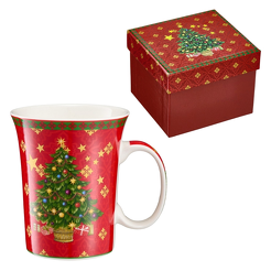 Kubek świąteczny na prezent porcelanowy czerwony SILENT NIGHT