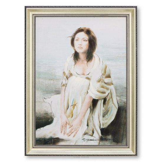 Obraz na płótnie Kobieta w białej sukni 50 x 70 cm w ramie