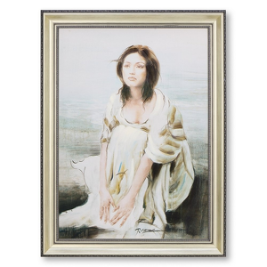 Obraz na płótnie Kobieta w białej sukni 50 x 70 cm w ramie