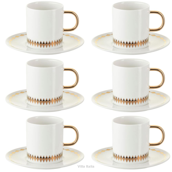 zestaw filiżanek do kawy o geometrycznych kształtach i wzorach 