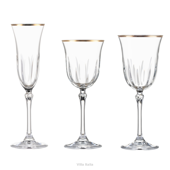 Eleganckie kieliszki do wina i szampana ze złotym paskiem