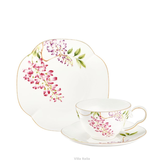 porcelanowy serwis do herbaty z kwiatowym wzorem ręcznie malowany złotem Villa Italia