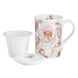kubek porcelanowy z zaparzaczem w kwiaty
