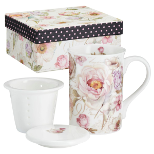 Kubek z zaparzaczem 300ml porcelanowy w pudełku ozdobnym PEONY