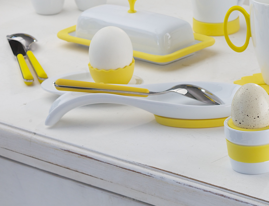 Podstawka na łyżkę porcelanowa  z silikonem żółta SUNNY 