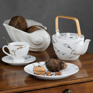 Serwis kawowy porcelanowy na 12 osób MARMO GOLD
