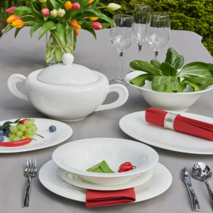 Serwis obiadowy porcelanowy na 12 osób z wazą NAOMI WHITE