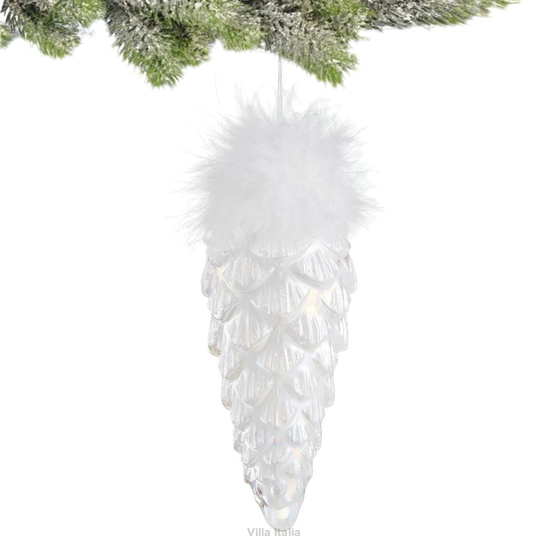Bombka szklana opalizująca SZYSZKA z piórami 15 cm