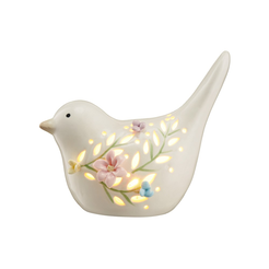 Ptaszek porcelanowy ażurowy 12,5 cm Lampion LED LAURA