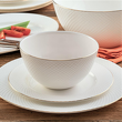 talerze, miseczka i salaterka z eleganckiej porcelany kostnej