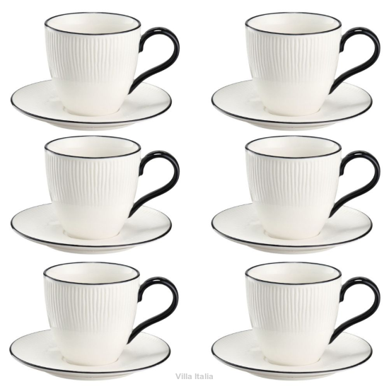 Komplet filiżanek porcelanowych 220 ml 6 sztuk BONITA BLACK New