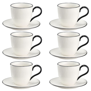 Komplet filiżanek porcelanowych 220 ml 6 sztuk BONITA BLACK New