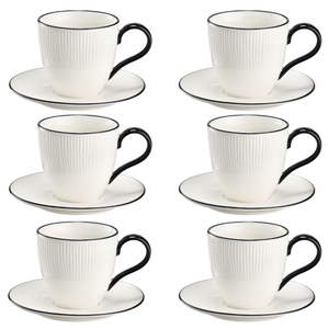 Komplet filiżanek porcelanowych 220 ml 6 sztuk BONITA BLACK New