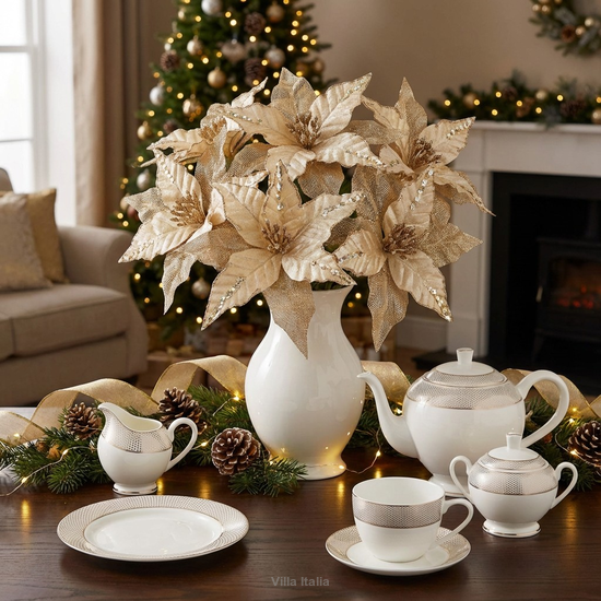 Gałązka świąteczna gwiazda betlejemska złota 45 cm