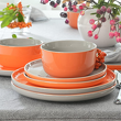 porcelanowe nowoczesne talerze i miseczki pomarańczowo szare