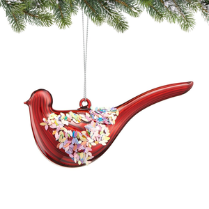 Bombka czerwona PTASZEK z cekinami 12 cm