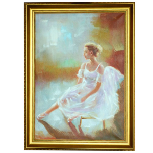 Obraz Kobieta w białej sukni na krześle 50 x 70 cm