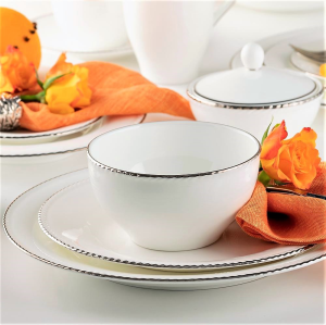 Komplet talerzy z miseczkami Serwis obiadowy porcelanowy na 6 osób FLORIAN 