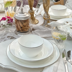 Komplet talerzy z miseczkami Serwis obiadowy porcelanowy na 6 osób FLORIAN