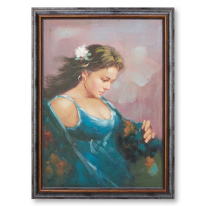 Obraz na płótnie Kobieta w niebieskiej sukni 50 x 70 cm