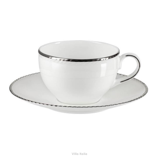 Porcelanowa filiżanka do herbaty i kawy 330 ml ze spodkiem zdobiona platyną