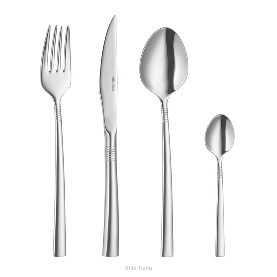komplet sztućców stalowych: widelec, nóż, łyżka, łyżeczka