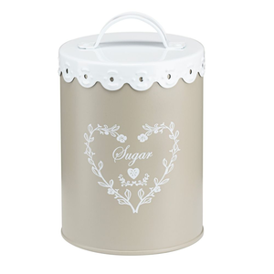 Pojemnik puszka na cukier metalowy okrągły wysokość 15 cm LACE