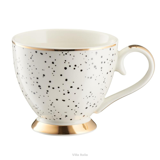 Porcelanowa filiżanka o pojemności pół litra, zdobiona złotem na stopce i uchu