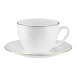 Biała filiżanka do kawy porcelanowa ze spodkiem ze złotą dekoracją