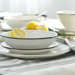 elegancki porcelanowy zestaw talerzy z reaktywnego szkliwa w czarne kropki 
