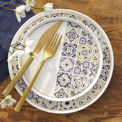 Serwis obiadowy i do herbaty porcelanowy z kubkami na 6 osób AZULEA