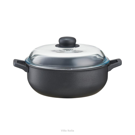 Garnek aluminiowy czarny ze szklaną pokrywką