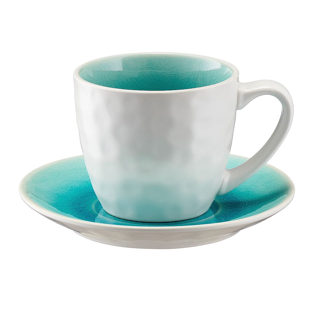 Filiżanka z kamionki szaro-niebieska 240 ml ze spodkiem OPAL BLUE
