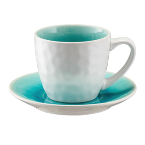 Filiżanka z kamionki szaro-niebieska 240 ml ze spodkiem OPAL BLUE