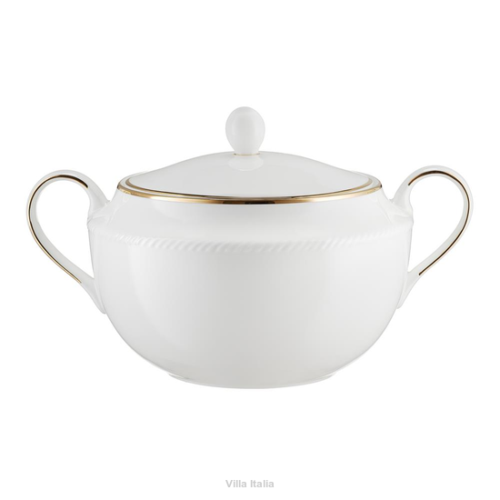 porcelanowa waza do zupy ze złotym paskiem