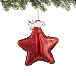 Bombka czerwona GWIAZDKA z koralikami 8,5 cm