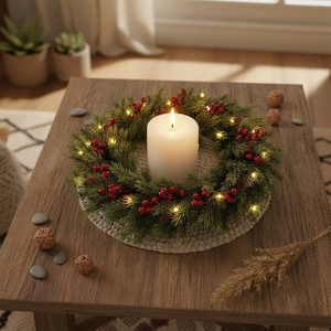 Wianek świąteczny z lampkami LED 40 cm zielono czerwony