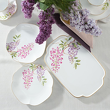 Komplet zastawy deserowej z porcelany w kwiaty - kwadratowe talerze i patera prostokątna