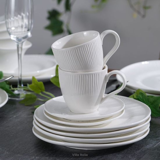 Elegancki zestaw kawowy porcelanowy na 6 osób w białym kolorze
