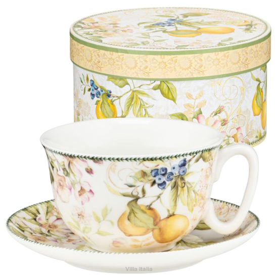 Filiżanka do herbaty porcelanowa 300 ml ze spodkiem LEMON 