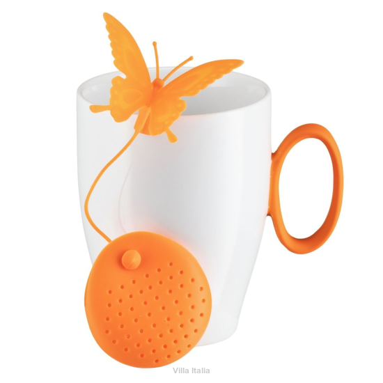 Kubek porcelanowy z zaparzaczem silikonowym pomarańczowym 350 ml SUNNY