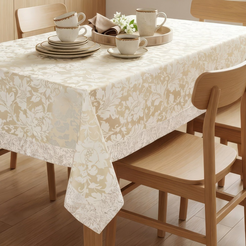 Obrus 140 x 240 cm złoto beżowy żakardowy MARTA