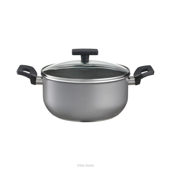 Garnek aluminiowy z powłoką nieprzywierającą i szklaną pokrywką