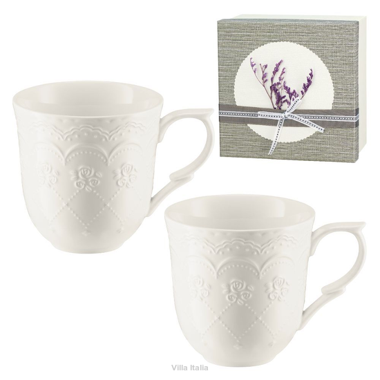 elegancki komplet dwóch kubków porcelanowych w pudełku prezentowym